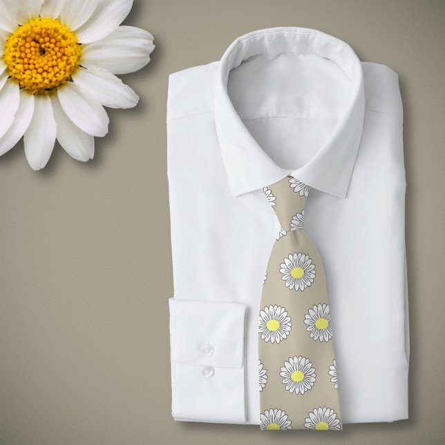 Corbata Daisy Pastel Flower Brown (Daisy Flower Light Brown Neck Tie)