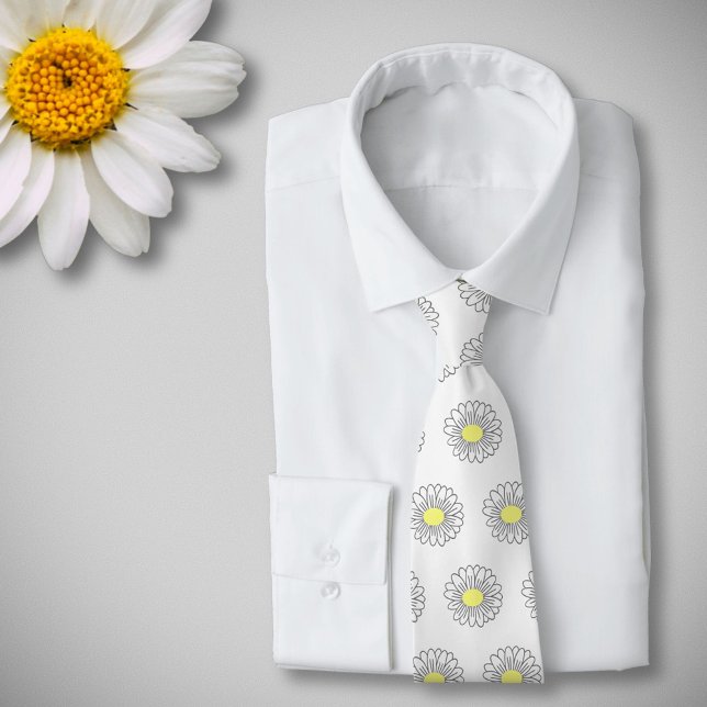 Corbata Daisy Pastel Flower White (Daisy Flower White Neck Tie)