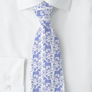 Corbata Dala sueca Caballo Índigo azul y blanco arte folcl