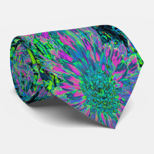 Corbata Dalia Magenta Psicodélico, Acuático y Verde Lima
