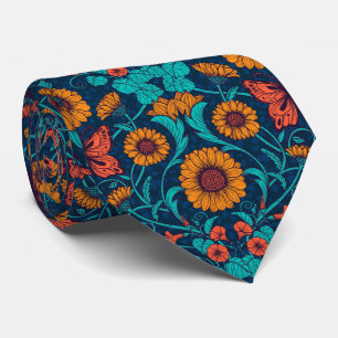 Corbata Dalias Art Nouveau en azul y amarillo