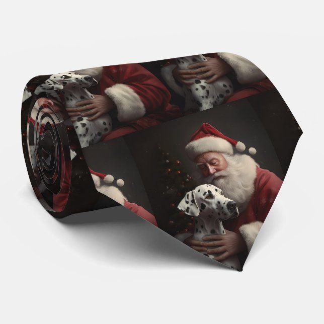Corbata Dálmata Con Santa Claus Navideño Festivo (Enrollado)