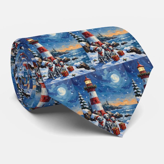 Corbata Dalmatian Christmas Lighthouse Holiday (Enrollado)