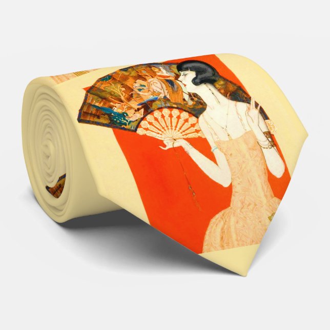 Corbata dama art déco con estampado de abanico (Enrollado)