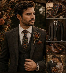 Corbata Damascado de hoja de roble marrón oscuro