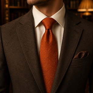 Corbata Damascado de Terracota de Lujo en Naranja Quemada 
