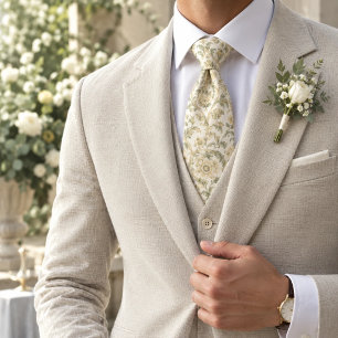 Corbata Damascado floral marfil y amarillo mantequilla con