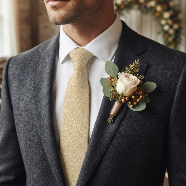 Corbata Damasco de marfil con medallón de champán (Subido por el creador)