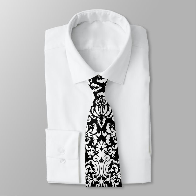Corbata Damasco elegante blanco y negro (Atado)