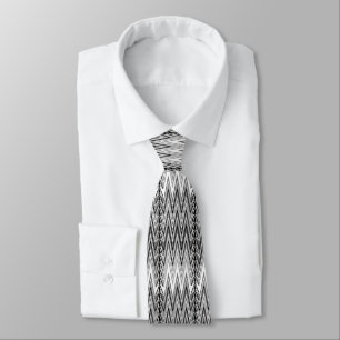Corbata Damasco étnico Chevron, gris, negro y blanco