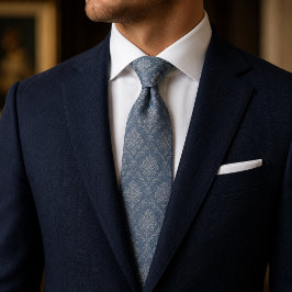 Corbata Damasco Floral Azul Polvoriento