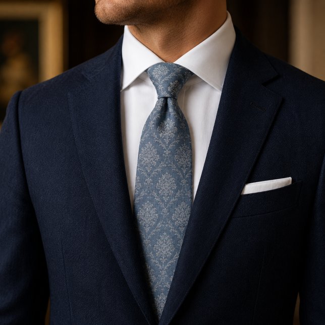 Corbata Damasco Floral Azul Polvoriento (Subido por el creador)