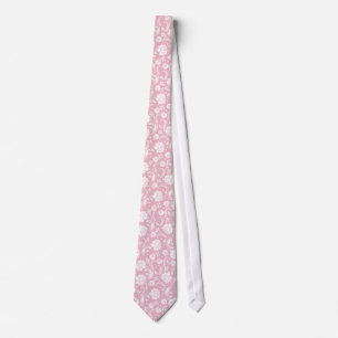 Corbata Damasco floral blanco sobre fondo rosa claro