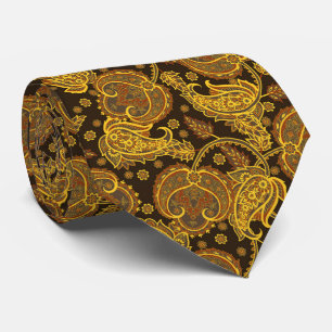 Corbata Damasco floral de cachemira dorada con patrón étni