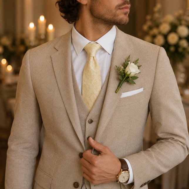 Corbata Damasco Floral de Oro Champán (Subido por el creador)