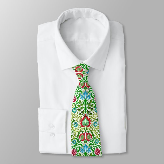 Corbata Damasco floral jacobeo, rojo verde y coral (Atado)