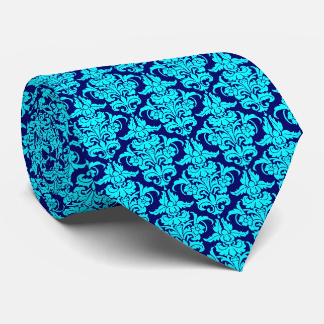 Corbata Damask - Cian en la marina profunda (Enrollado)