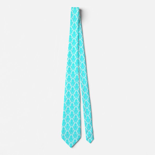 Corbata Damask - cian sobre blanco (Anverso)