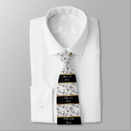 Corbata Damask, padre de la novia, negro y oro