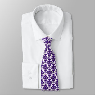 Corbata Damask - Purple profundo en blanco
