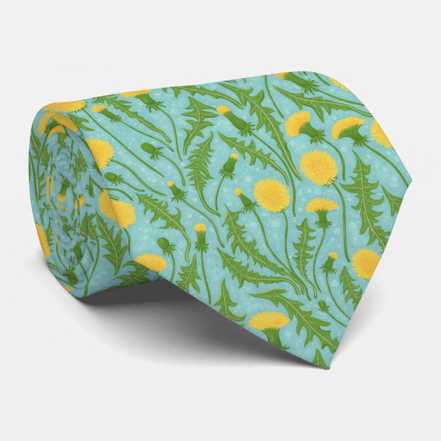 Corbata Dandelions, verde, amarillo y azul (Enrollado)