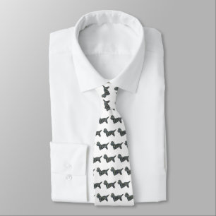 Corbata Dandie Dinmont Dog Silhouette amarillo y azul blan