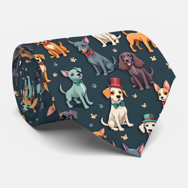 Corbata Dapper Dogs in Bow Ties and Top Hats Pattern  (Enrollado)