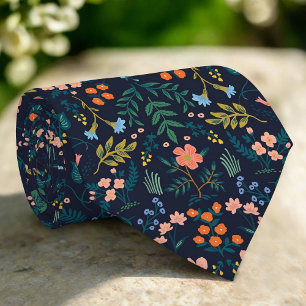 Corbata Dark Blue Wild Floral Watercolor Natural Garden