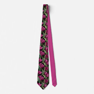Corbata Dark Burgundy Tulip Floral Pattern