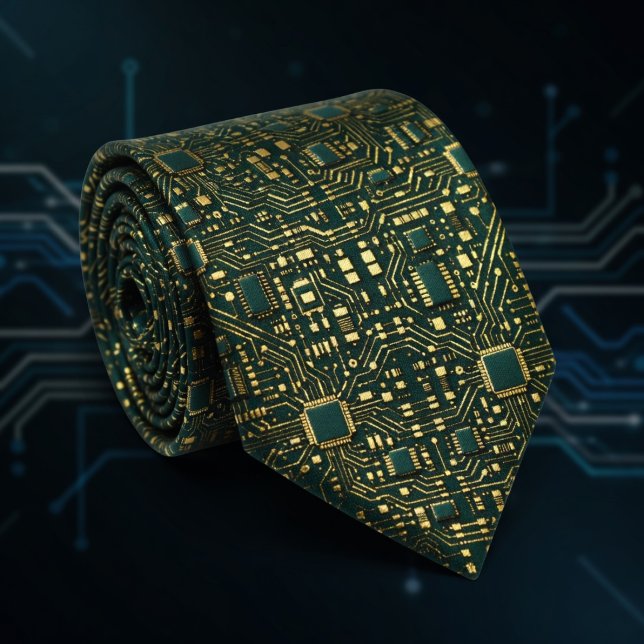 Corbata Dark Green Gold Tech Motherboard Pattern (Subido por el creador)