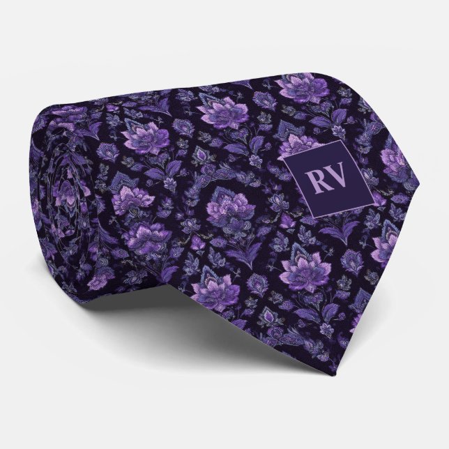Corbata Dark Purple Victorian Floral (Enrollado)