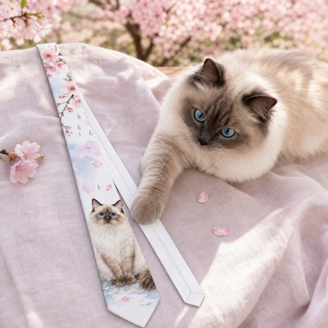 Corbata de Acuarela de Gato Ragdoll de Primavera (Spring Ragdoll Cat Watercolor Tie)