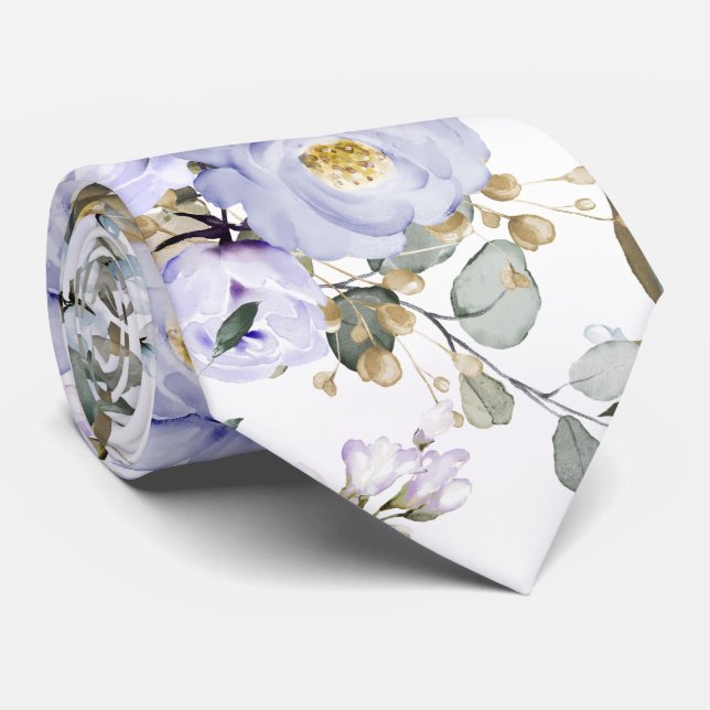Corbata de acuarela Peonías Rosas Moradas Polvorie (Enrollado)