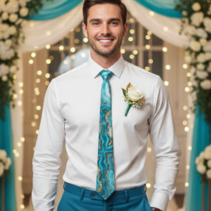 Corbata de Agata Brillante Turquesa y Dorado