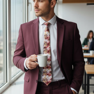Corbata de agata floral con brillo de borgoña y do