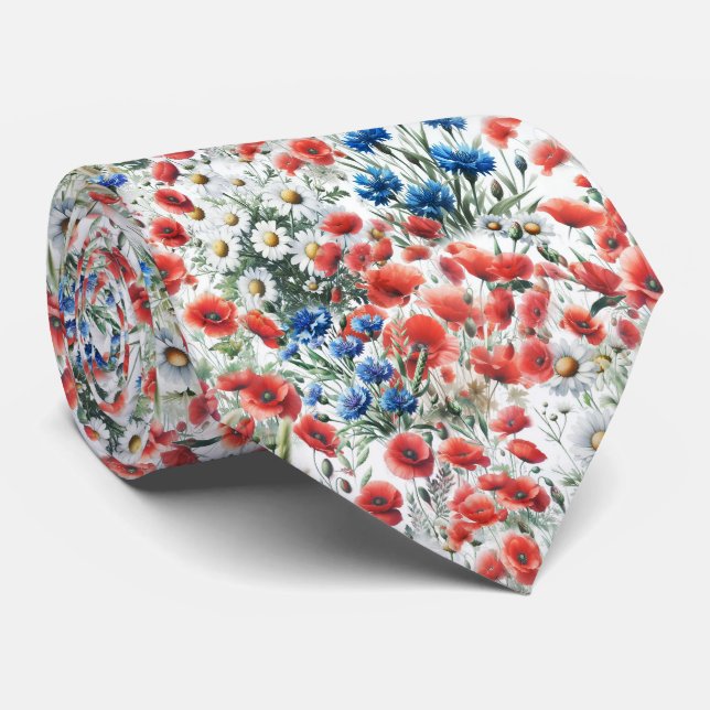 Corbata de amapola de margarita de flor silvestre  (Enrollado)
