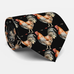 Corbata de animales de granja de gallo en acuarela