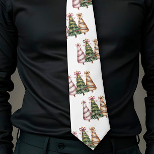 Corbata de árboles de Navidad en acuarela de moda 