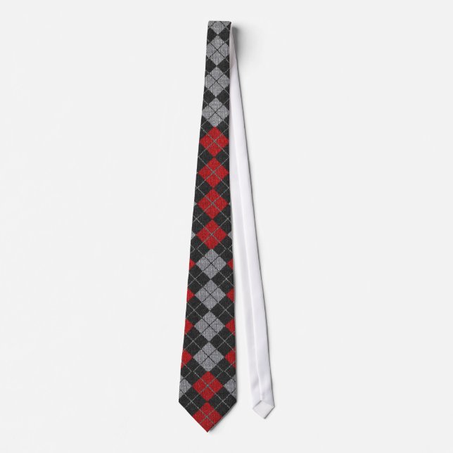 Corbata de Argyle en negro, rojo, y gris (Anverso)