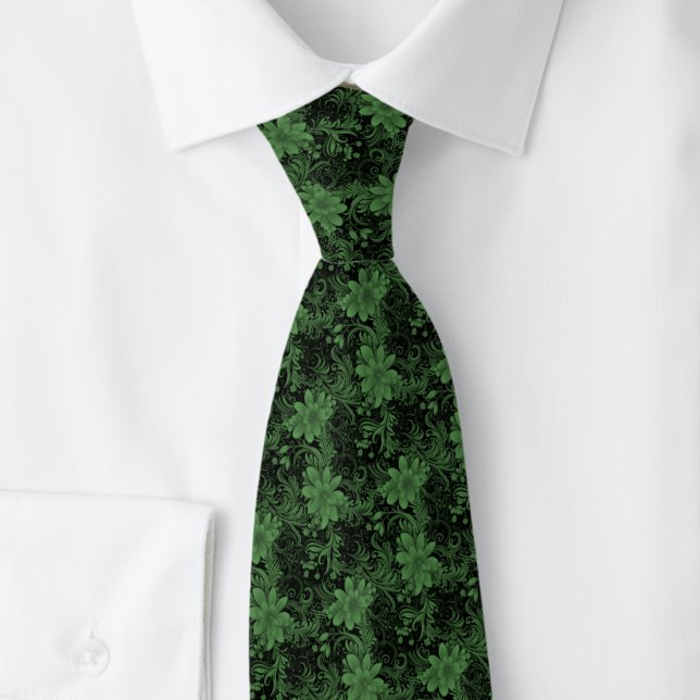 Corbata de Batik Floral Verde Cazador (Subido por el creador)