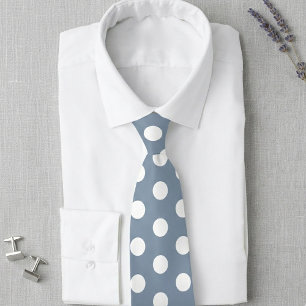 Corbata de boda azul polvoriento y lunares blancos