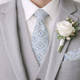 Corbata de boda botánica folk azul polvoriento