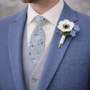 Corbata de boda con estampado floral azul polvorie