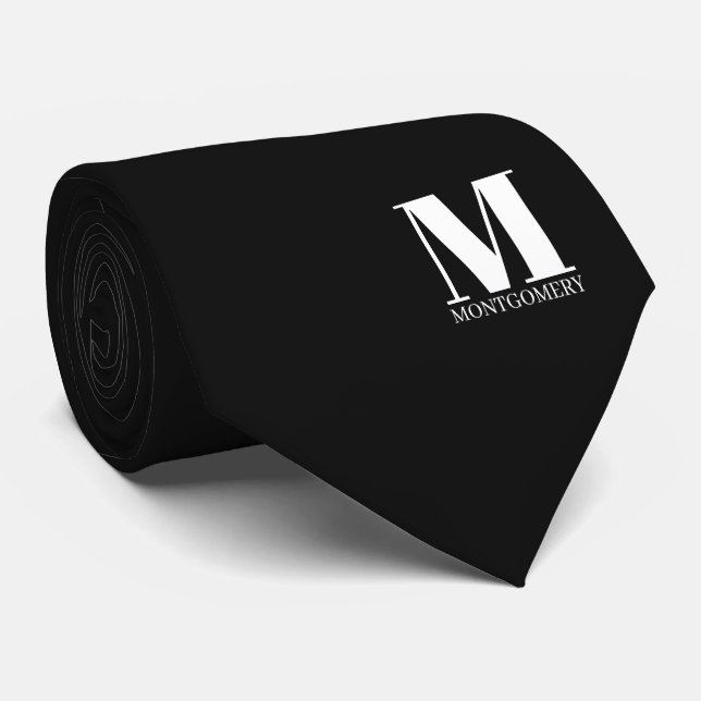 Corbata de boda con monograma elegante + nombre (Enrollado)