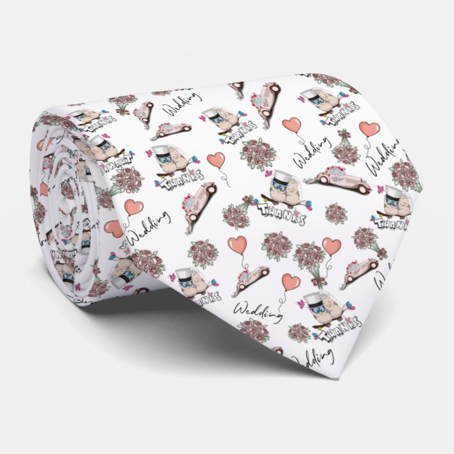 Corbata de Boda con  pájaros de novios (Enrollado)