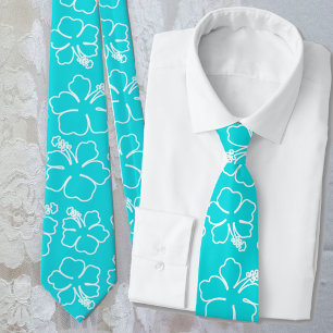 Corbata de boda con patrón de hibisco en acuarela