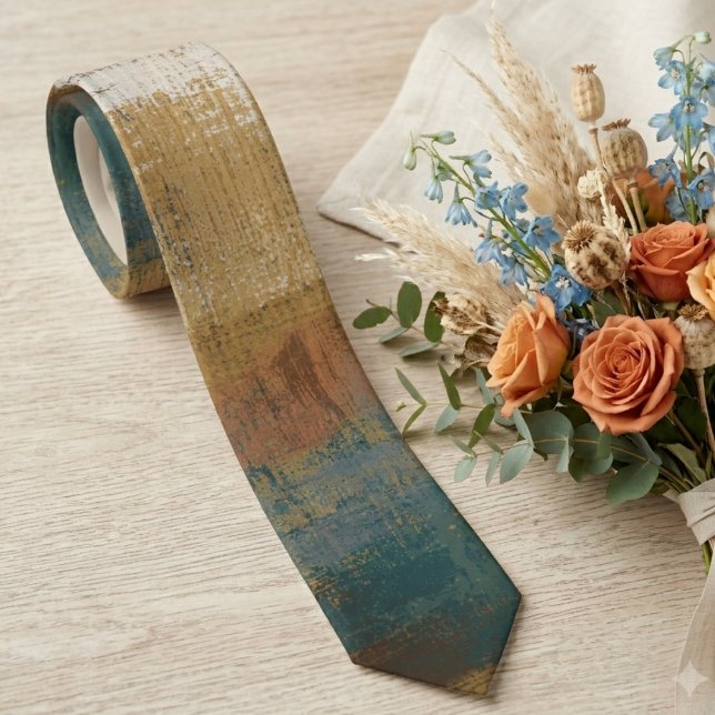 Corbata de boda con pincelada abstracta terrosa (Rich earthy brushstrokes on a stylish tie, perfect for the creative professional.)