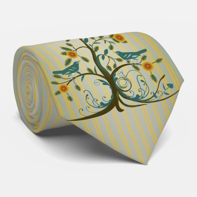 Corbata de boda con remolino de pájaros de amor vi (Enrollado)