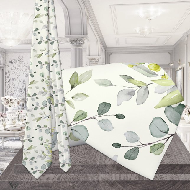 Corbata de boda de eucalipto verde blanco cremoso (Subido por el creador)