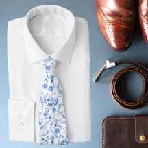 Corbata De Boda De Floral Paisley Blanco Azul Para